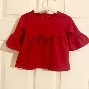 Baby girl red Christmas outfit size 3-6 months • Baby holiday top with a bow